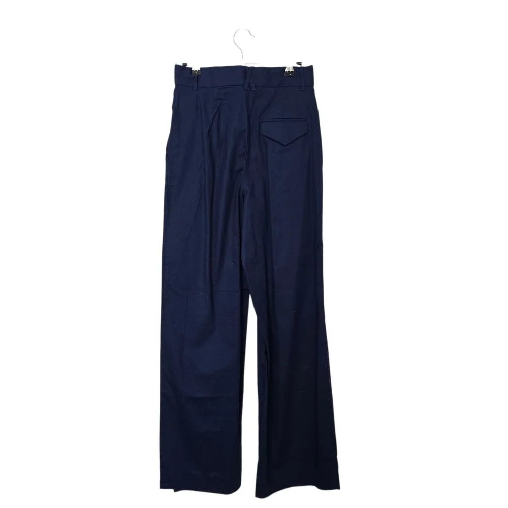 Banana‎ Republic Wide Leg Pants Womens 2 Navy Blue Linen Cotton Pleated